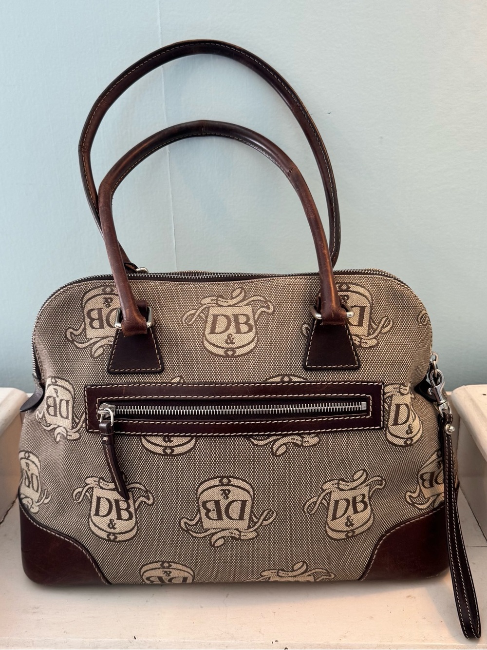 Dooney & Bourke DB Donegal Crest Domed Canvas Satchel - Brown/Cream Handbag